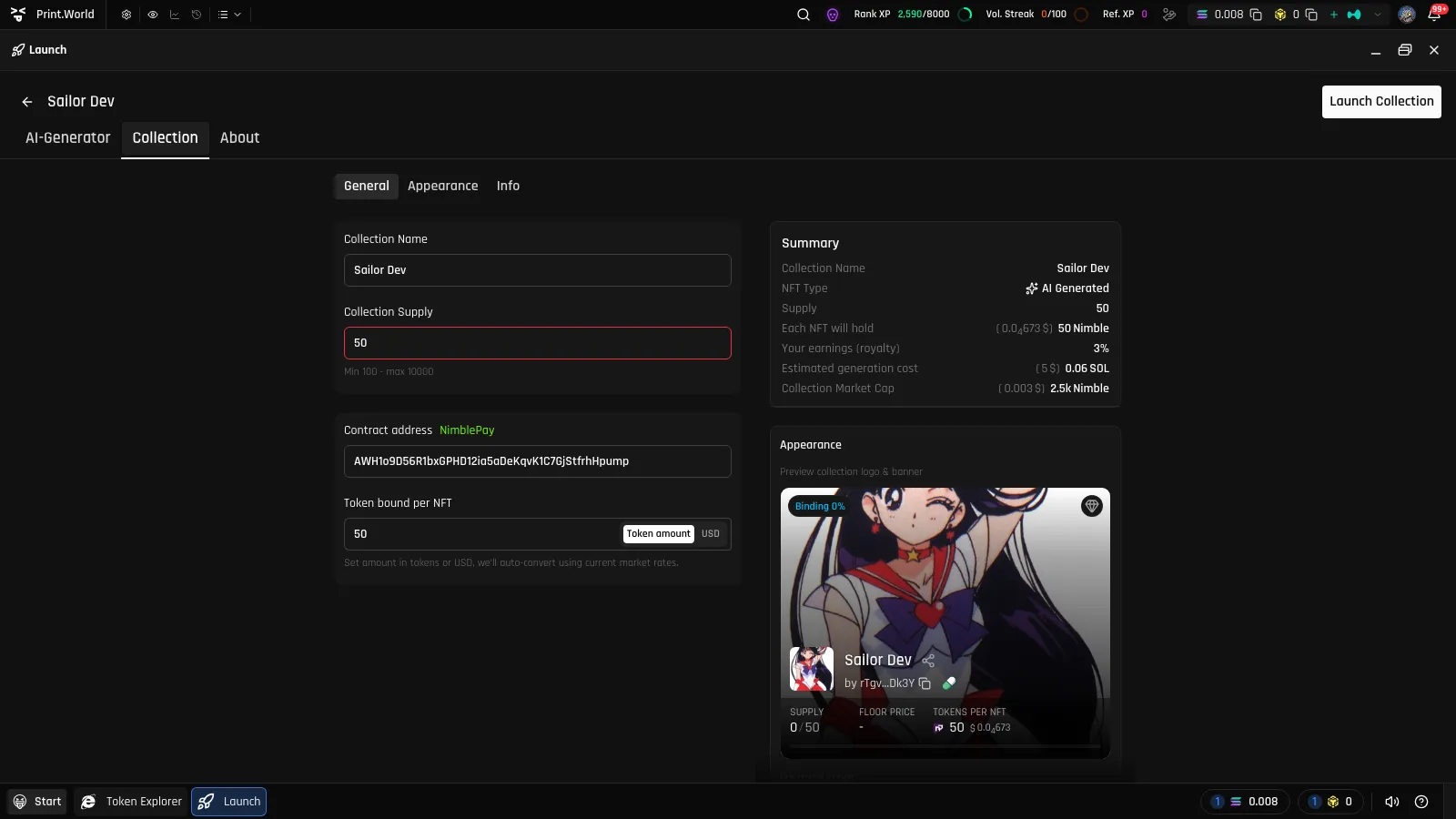 Collection Settings View with the AI-Generator, Collection, and About tab bar and the General settings panel