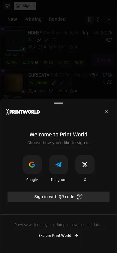 Mobile sign-in window with the Sign in with QR code button