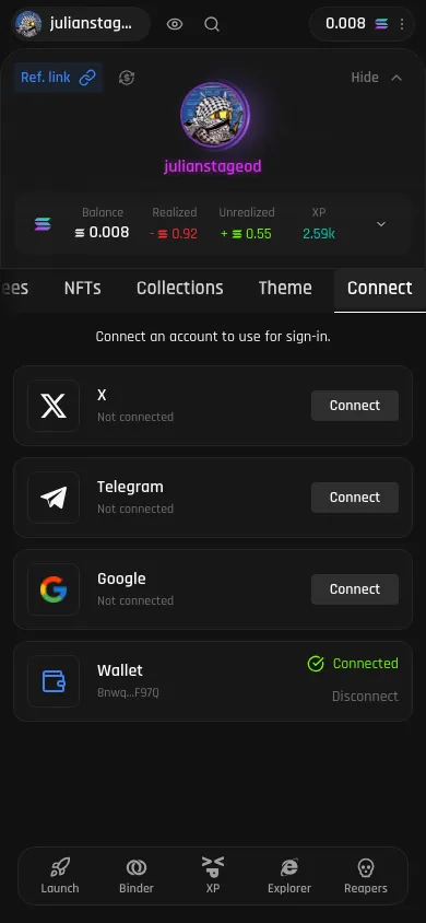 Connect tab in the Account app on mobile showing the provider cards and their Connect buttons