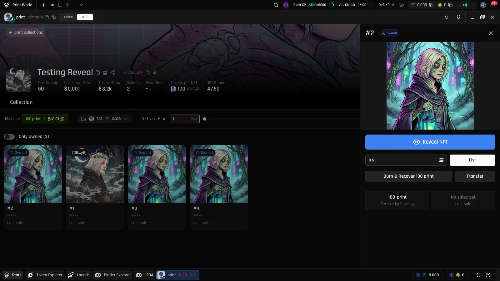 Owned NFT panel with the listing price input filled in and the List button enabled
