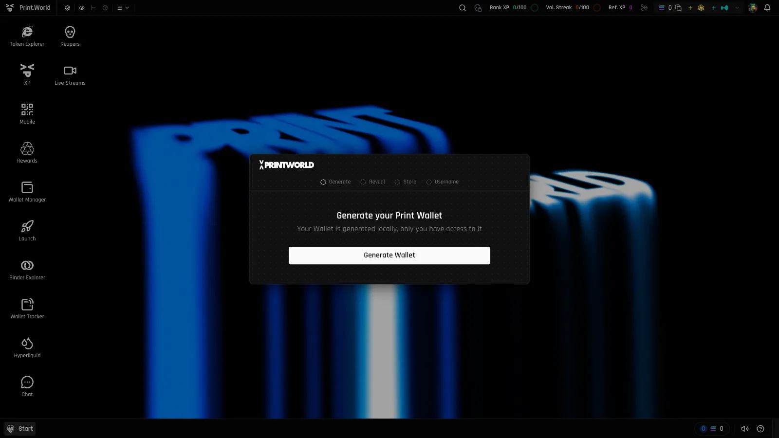 Generate your Print Wallet onboarding step with the Generate Wallet button